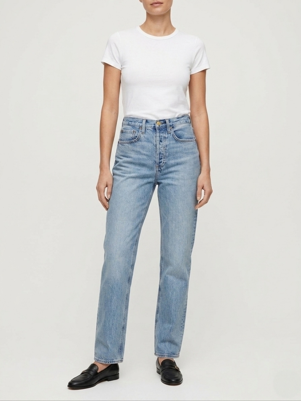 Denim Forum Joni High Rise Loose Straight Leg Jeans Light Wash 25
